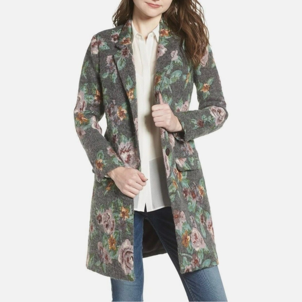 NEW BB Dakota Jacket Womens XS Gray Guinevere Floral Duster Coat Hippie Boho NWT